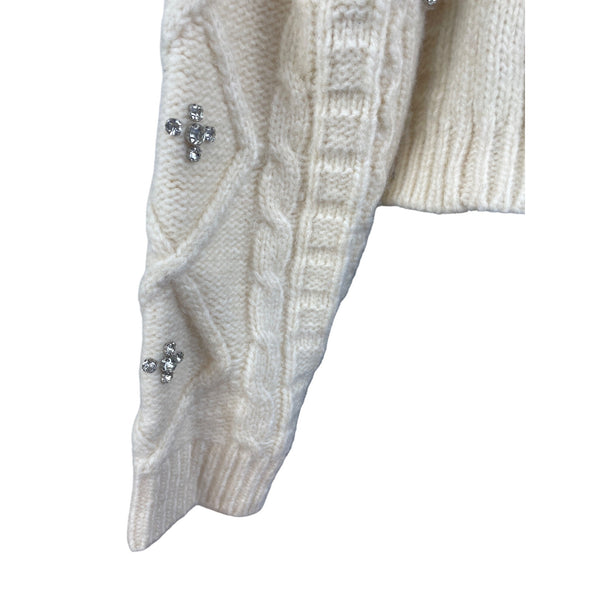 Astr The Label Womens Cream Cropped Cable Knit Sweater SZ XS