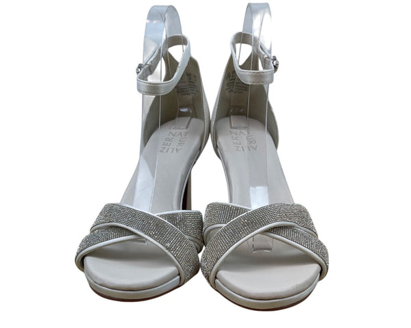 Naturalizer Women’s White & Silver Rhinestone Strappy Lizbeth Heels Sz 8.5W-New