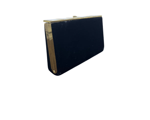 Land Bags By Edward Women's Black Velvet Mother Of Pearl Evening Clutch Size S