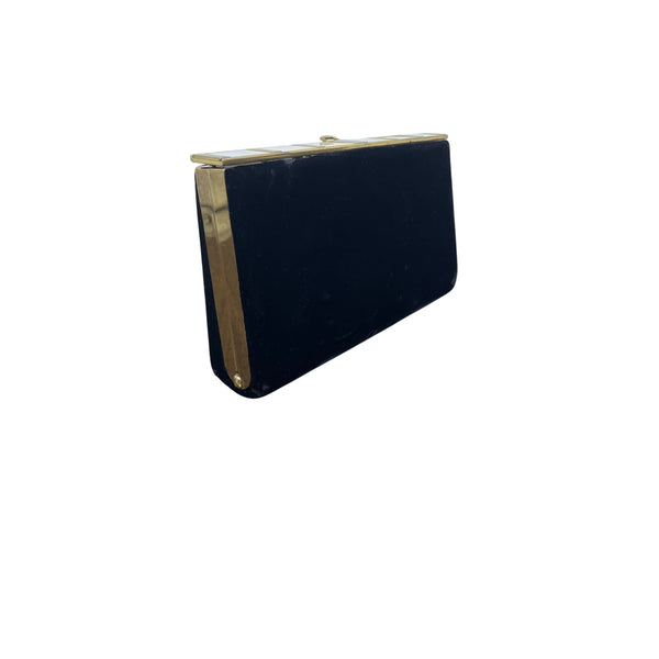 Land Bags By Edward Women's Black Velvet Mother Of Pearl Evening Clutch Size S
