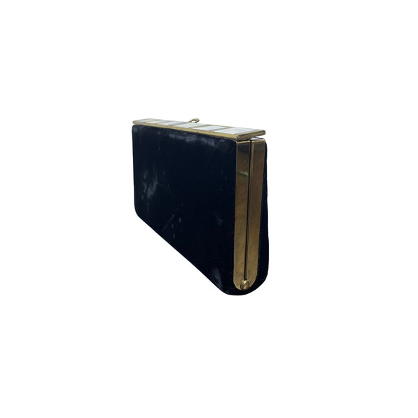 Land Bags By Edward Women's Black Velvet Mother Of Pearl Evening Clutch Size S
