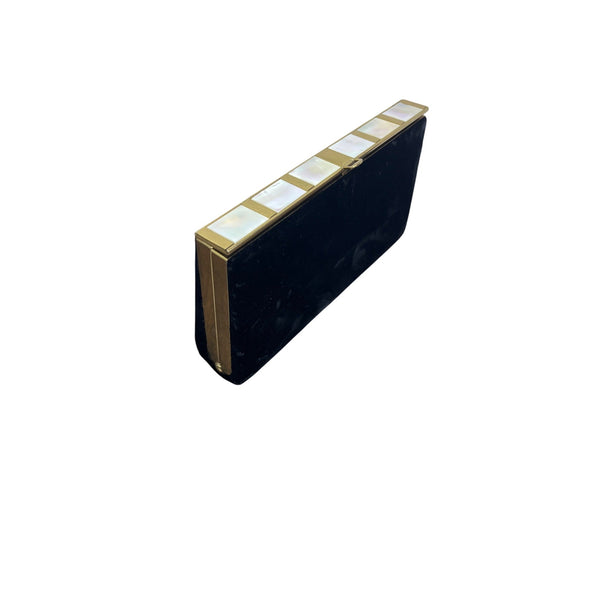 Land Bags By Edward Women's Black Velvet Mother Of Pearl Evening Clutch Size S