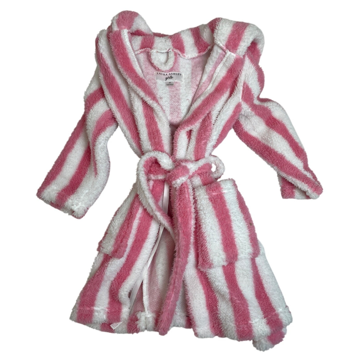 Laura Ashley Girls Pink & White Striped Hooded Robe Size 3T