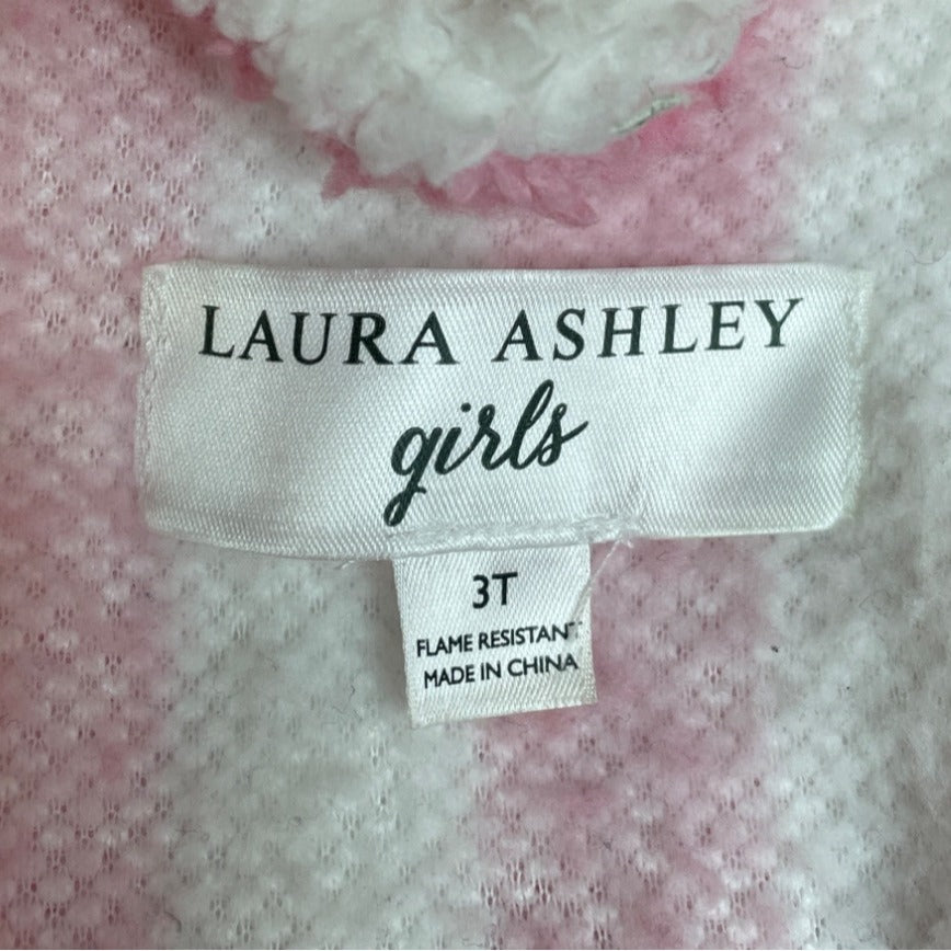 Laura Ashley Girls Pink & White Striped Hooded Robe Size 3T