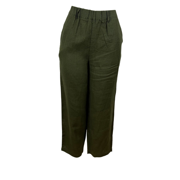 Quince Women Olive Pants High-Rise Elastic Waist Relaxed Fit Cropped Sz M - New