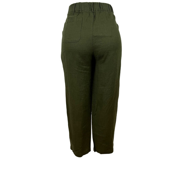 Quince Women Olive Pants High-Rise Elastic Waist Relaxed Fit Cropped Sz M - New