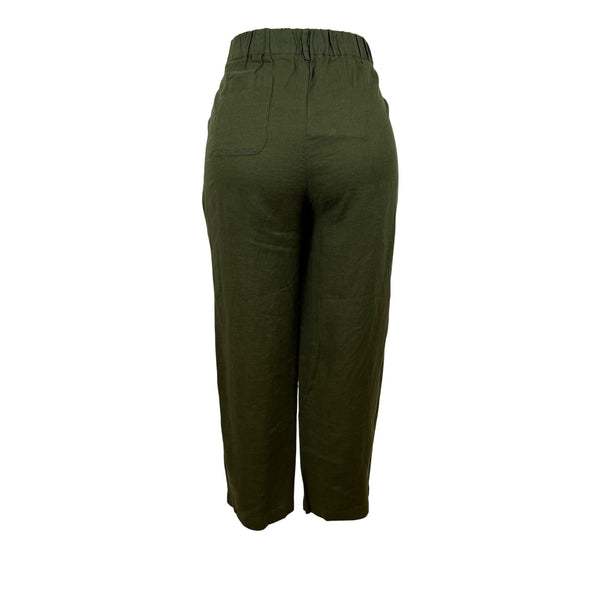 Quince Women Olive Pants High-Rise Elastic Waist Relaxed Fit Cropped Sz M - New