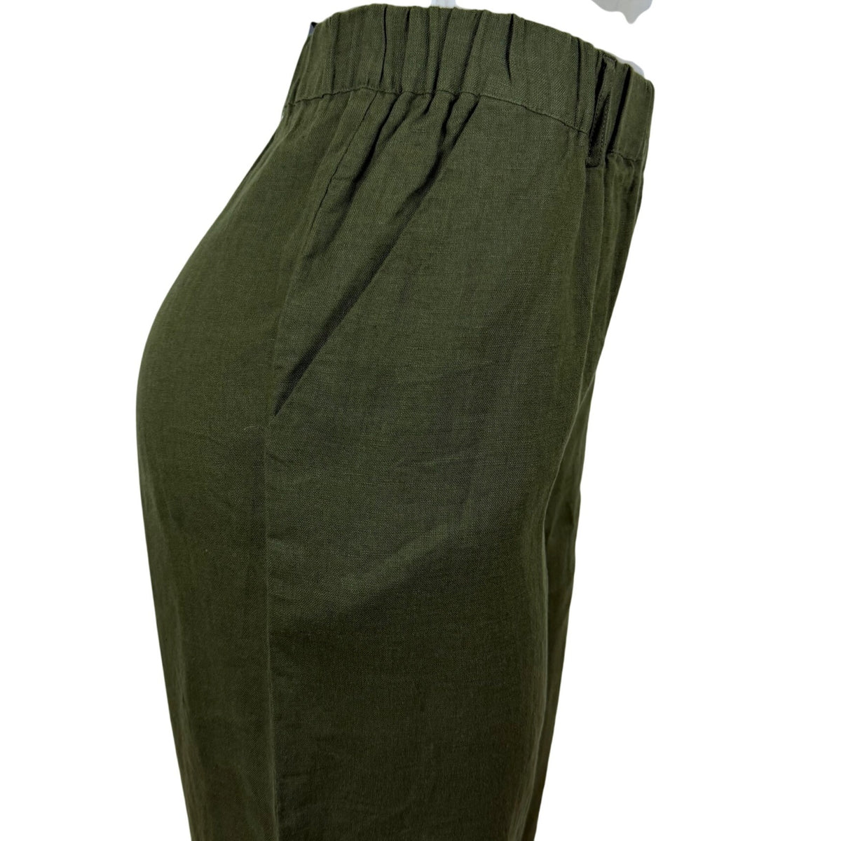 Quince Women Olive Pants High-Rise Elastic Waist Relaxed Fit Cropped Sz M - New