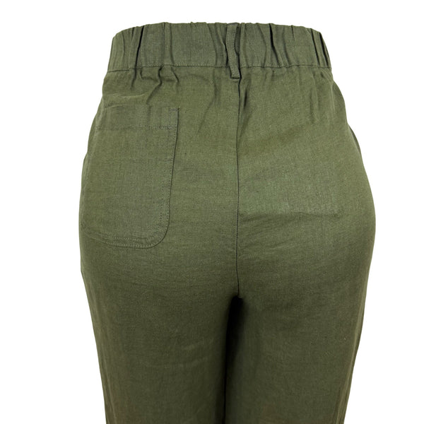 Quince Women Olive Pants High-Rise Elastic Waist Relaxed Fit Cropped Sz M - New