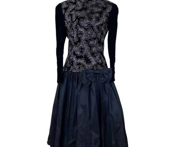 Vintage Nili Martin Womens Black Velvet & Taffeta Gown Dress With Sequins Sz 10