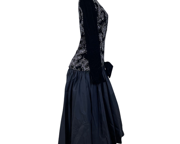Vintage Nili Martin Womens Black Velvet & Taffeta Gown Dress With Sequins Sz 10