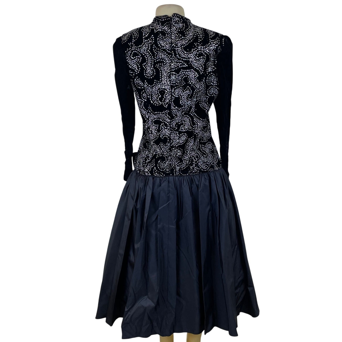 Vintage Nili Martin Womens Black Velvet & Taffeta Gown Dress With Sequins Sz 10