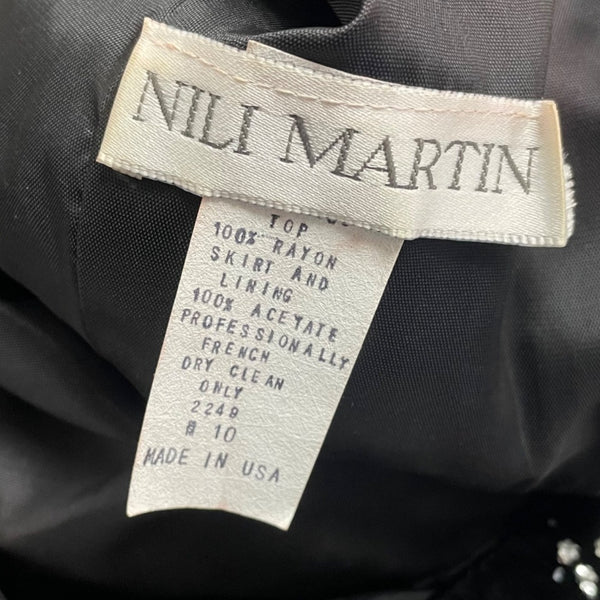 Vintage Nili Martin Womens Black Velvet & Taffeta Gown Dress With Sequins Sz 10