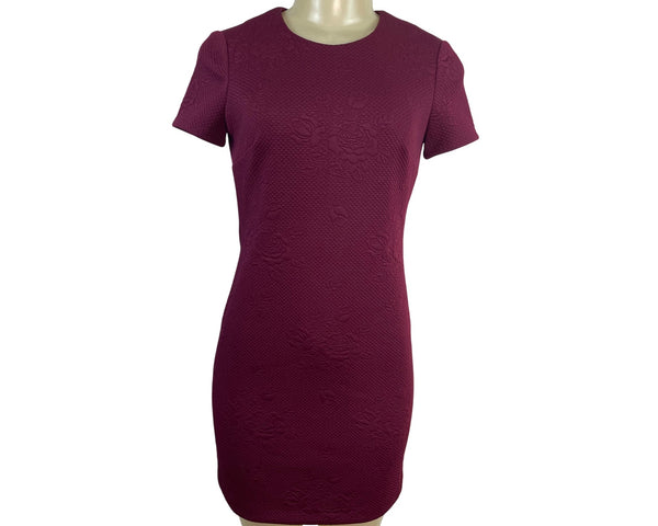 Calvin Klein Textured Floral Burgundy Short Sleeve Sheath Dress Size 2P