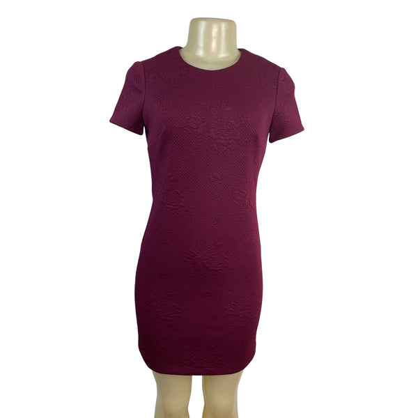 Calvin Klein Textured Floral Burgundy Short Sleeve Sheath Dress Size 2P