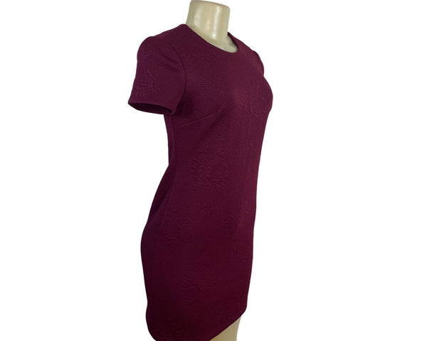 Calvin Klein Textured Floral Burgundy Short Sleeve Sheath Dress Size 2P