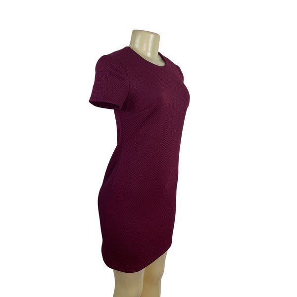 Calvin Klein Textured Floral Burgundy Short Sleeve Sheath Dress Size 2P