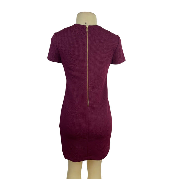 Calvin Klein Textured Floral Burgundy Short Sleeve Sheath Dress Size 2P