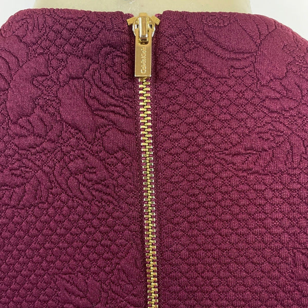 Calvin Klein Textured Floral Burgundy Short Sleeve Sheath Dress Size 2P