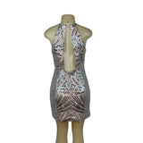 Dear Moon Womens Nude & Silver Sequin Mini Cocktail Evening Dress SZ 9