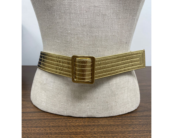Gold Metallic Elastic Belt With Buckle Closure Sz 21