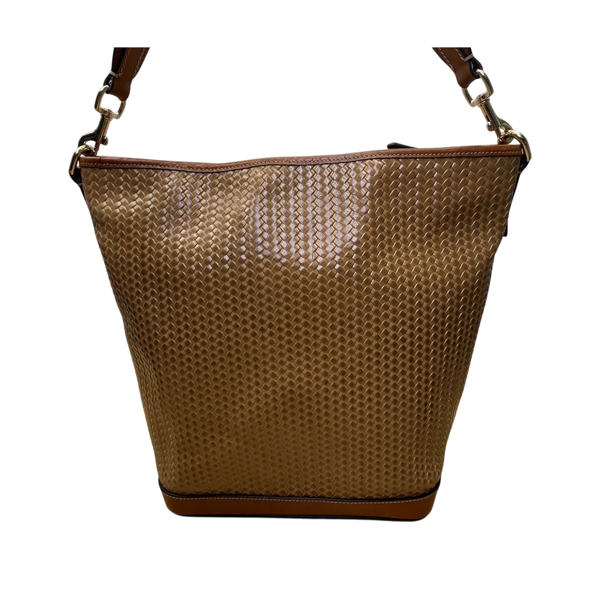 Dooney & Bourke Womens Tan Leather Hobo Bag Woven Pattern & Front Zip Pocket