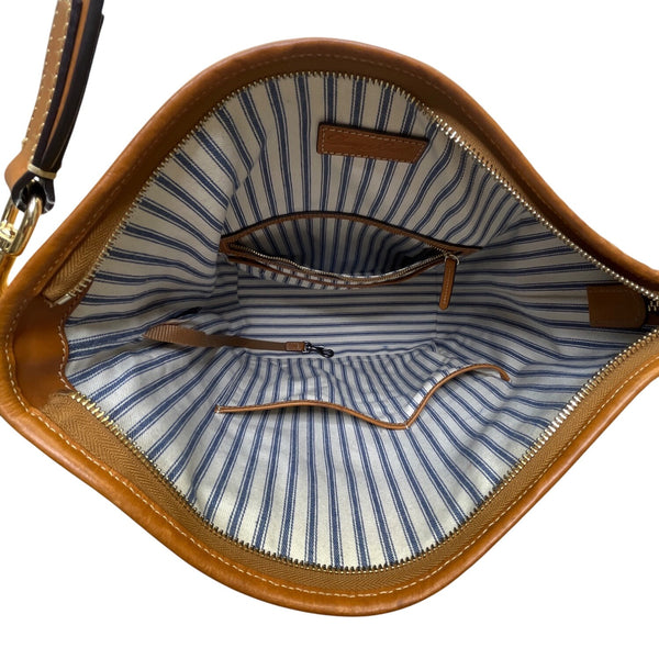Dooney & Bourke Womens Tan Leather Hobo Bag Woven Pattern & Front Zip Pocket