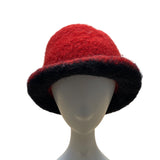 Vintage Handmade Susan Salomon Wool Red & Black Felted Hat Button Bay Fiber Arts