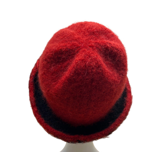 Vintage Handmade Susan Salomon Wool Red & Black Felted Hat Button Bay Fiber Arts