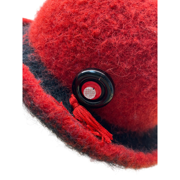 Vintage Handmade Susan Salomon Wool Red & Black Felted Hat Button Bay Fiber Arts
