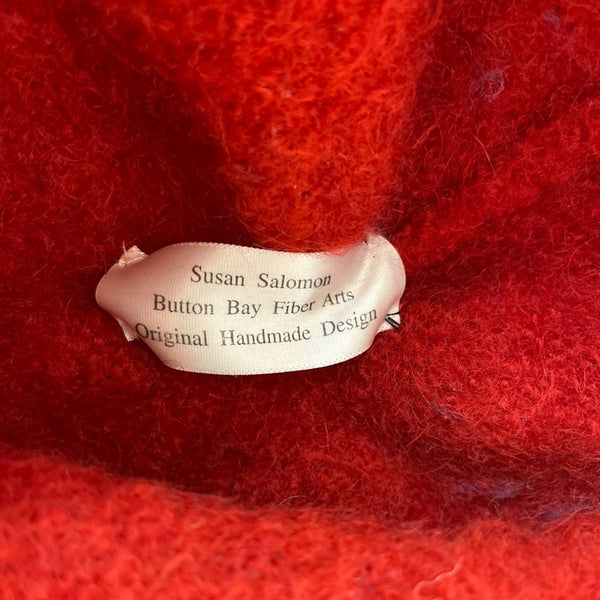 Vintage Handmade Susan Salomon Wool Red & Black Felted Hat Button Bay Fiber Arts