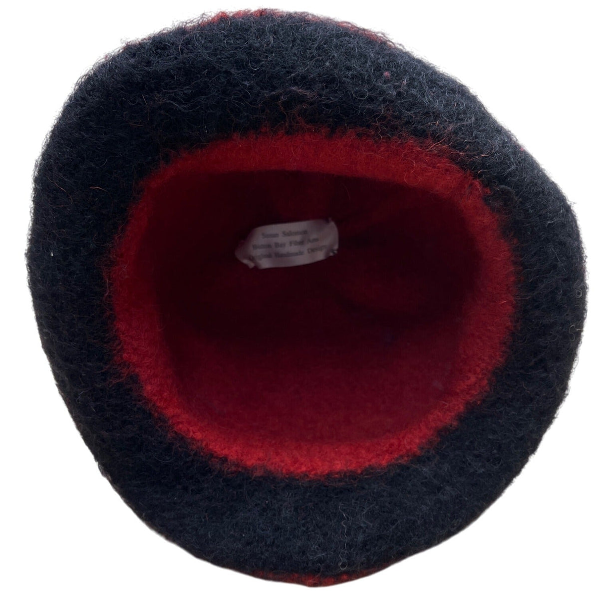 Vintage Handmade Susan Salomon Wool Red & Black Felted Hat Button Bay Fiber Arts