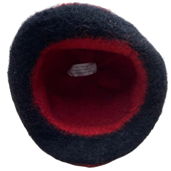 Vintage Handmade Susan Salomon Wool Red & Black Felted Hat Button Bay Fiber Arts