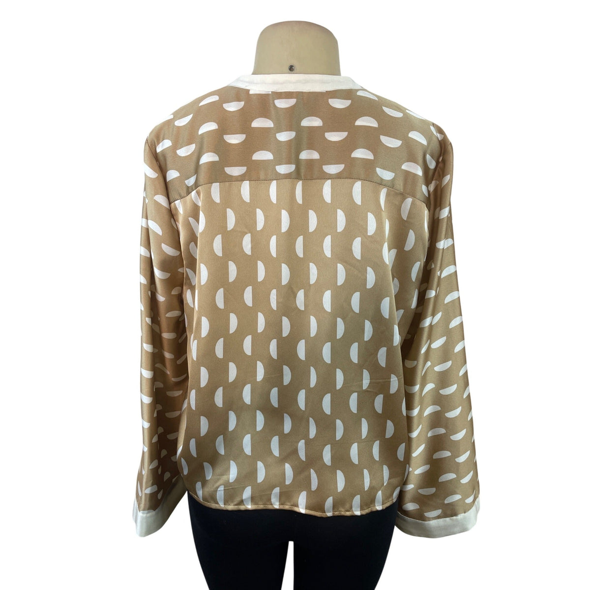 Halogen Womens Tan & White Polka Dot Button-Down Blouse With Tie Front Sz  X1
