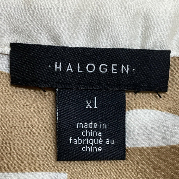 Halogen Womens Tan & White Polka Dot Button-Down Blouse With Tie Front Sz  X1