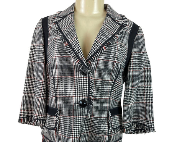 Etcetera 3/4 Sleeve Cropped Blazer Jacket With Fringe Trim & Button Front Size 8