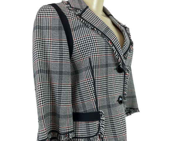 Etcetera 3/4 Sleeve Cropped Blazer Jacket With Fringe Trim & Button Front Size 8