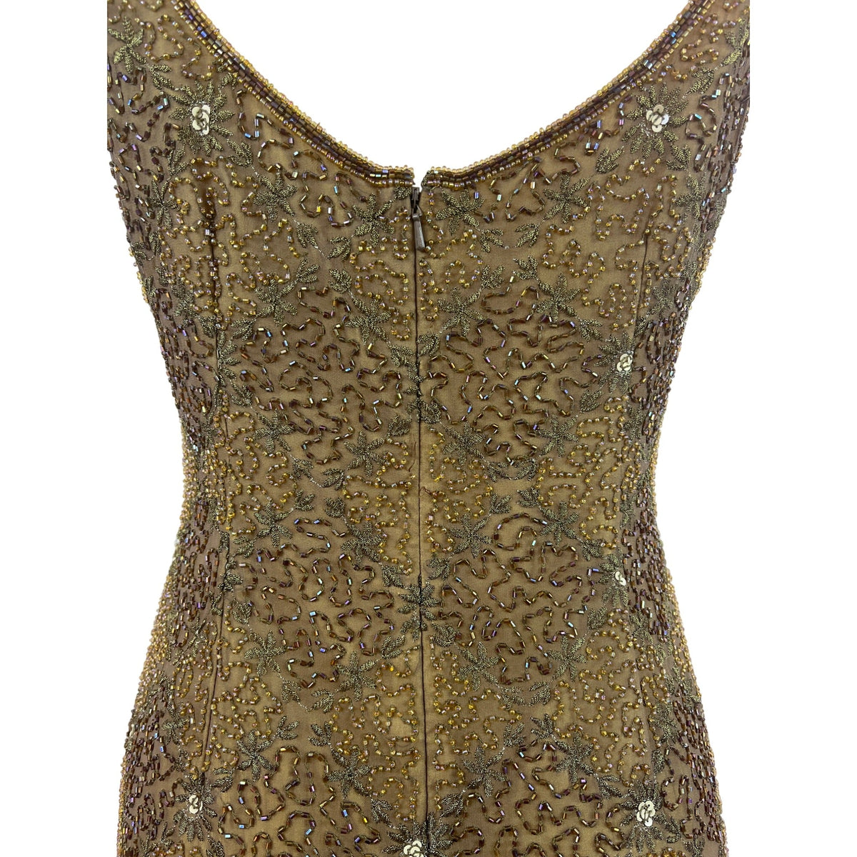 Mes Ami Brown Beaded Silk Sleeveless Cocktail Dress Size 6