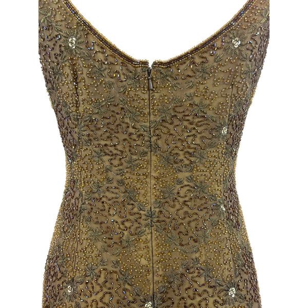 Mes Ami Brown Beaded Silk Sleeveless Cocktail Dress Size 6