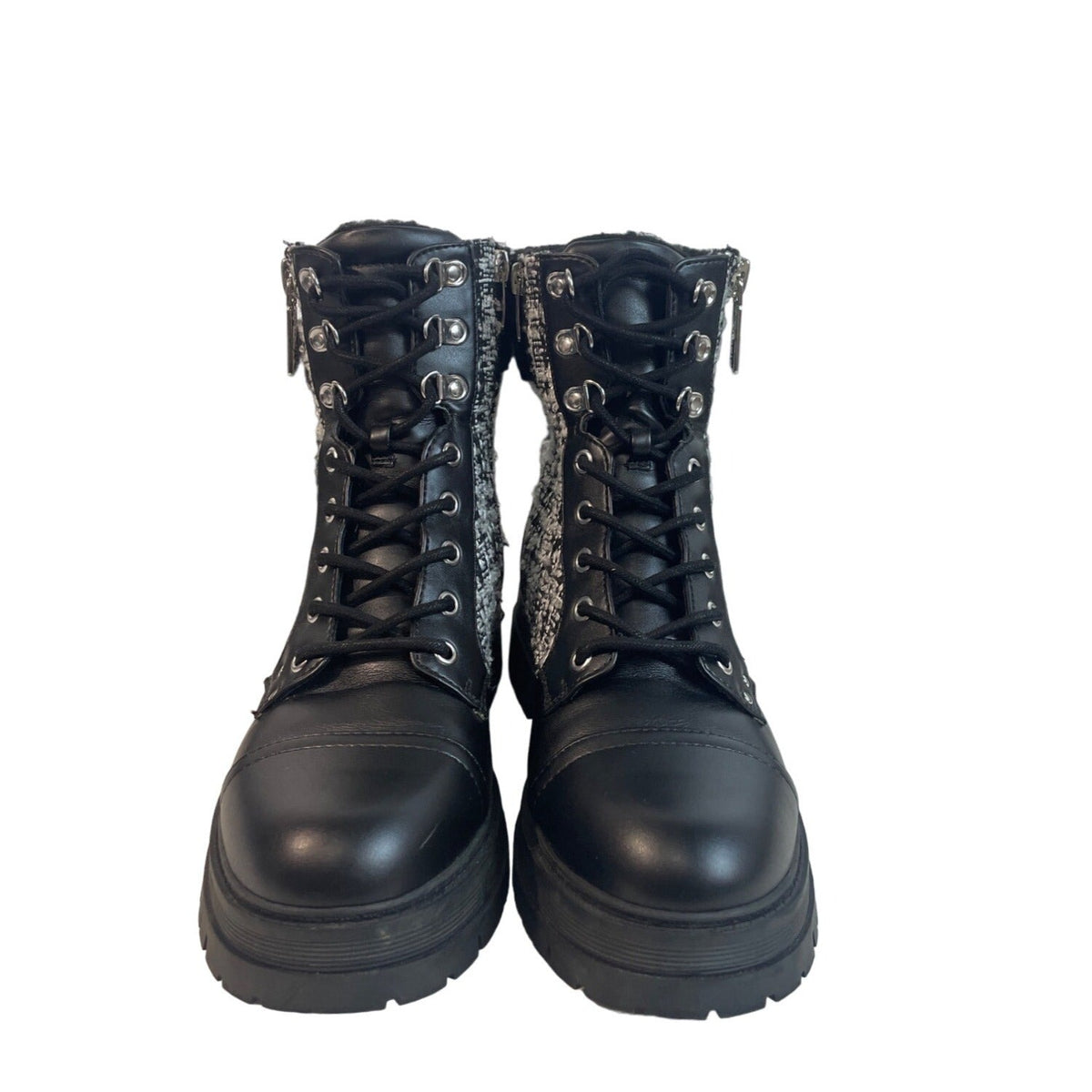 Nine West Women's Black & White Side Zipper High Top Boots Sz 9M