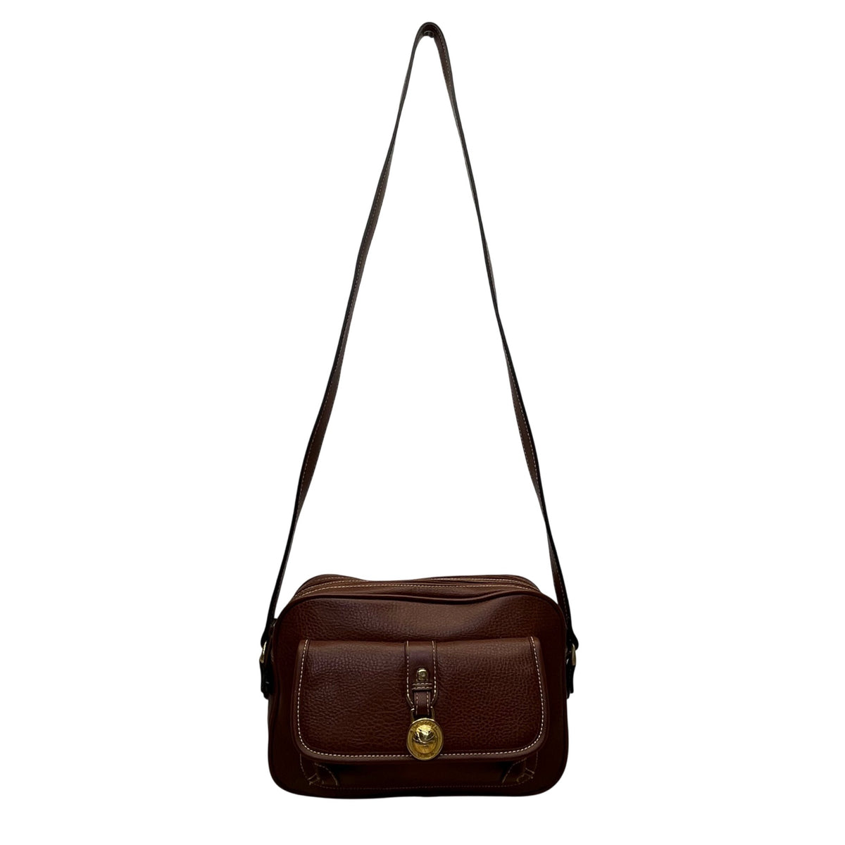 Cara Bella Women’s Brown Leather & Gold-Tone Medallion Closure Crossbody Bag