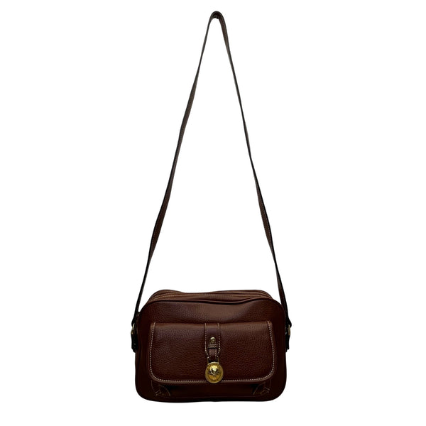 Cara Bella Women’s Brown Leather & Gold-Tone Medallion Closure Crossbody Bag