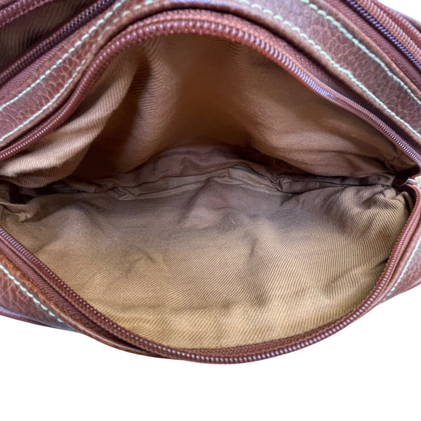Cara Bella Women’s Brown Leather & Gold-Tone Medallion Closure Crossbody Bag