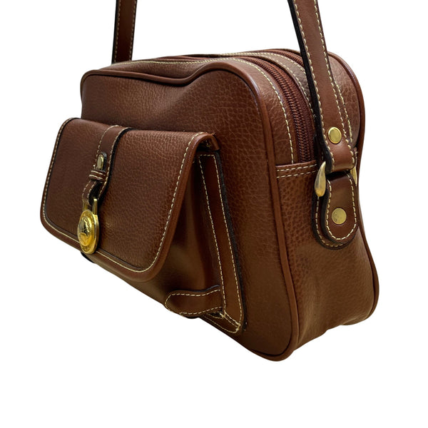 Cara Bella Women’s Brown Leather & Gold-Tone Medallion Closure Crossbody Bag