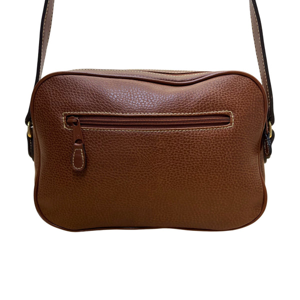 Cara Bella Women’s Brown Leather & Gold-Tone Medallion Closure Crossbody Bag