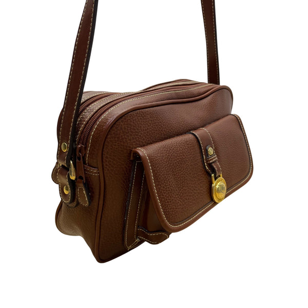 Cara Bella Women’s Brown Leather & Gold-Tone Medallion Closure Crossbody Bag