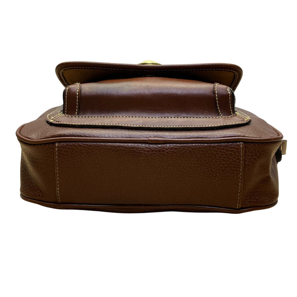 Cara Bella Women’s Brown Leather & Gold-Tone Medallion Closure Crossbody Bag