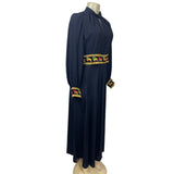 Vintage 1960s Ultra Wide Leg Women’s Black with Embroided Belt Jumpsuit Sz M