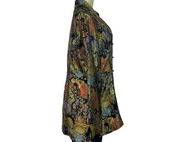 Coldwater Creek Mandarin Collar Floral Print Blouse Jacket Black Size 10 - New