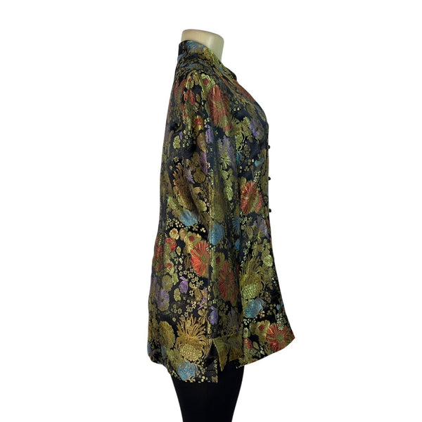 Coldwater Creek Mandarin Collar Floral Print Blouse Jacket Black Size 10 - New
